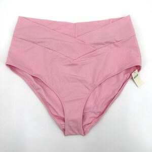 Aerie High Waisted Bikini Cross Waist Swim Bottoms Pink Size XL NWT